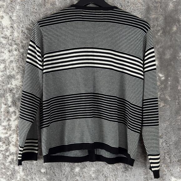 Norton Studio Petite Size PL Striped Casual Button Cardigan Sweater Black White - Picture 6 of 10